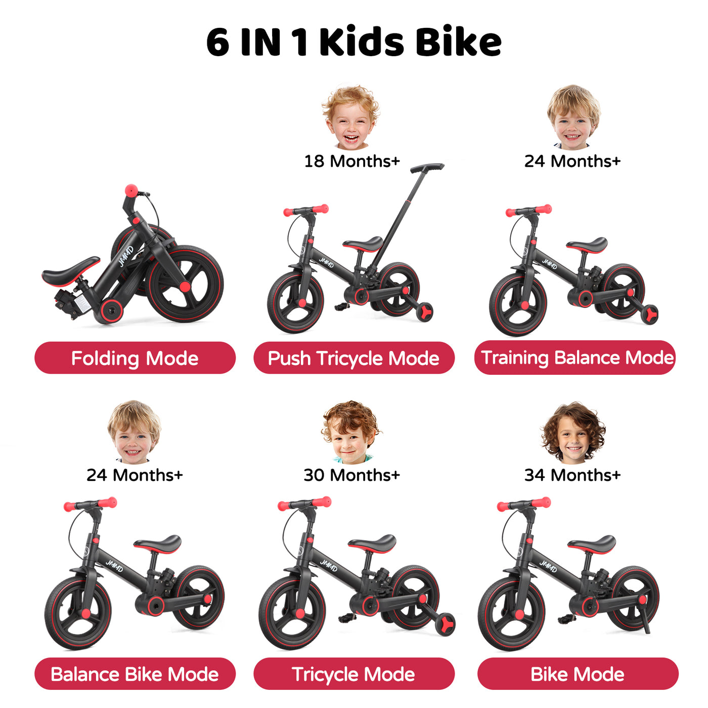 #color_all 6-in-1 toddler balance bike with multiple riding modes for kids 18 months to 5 years