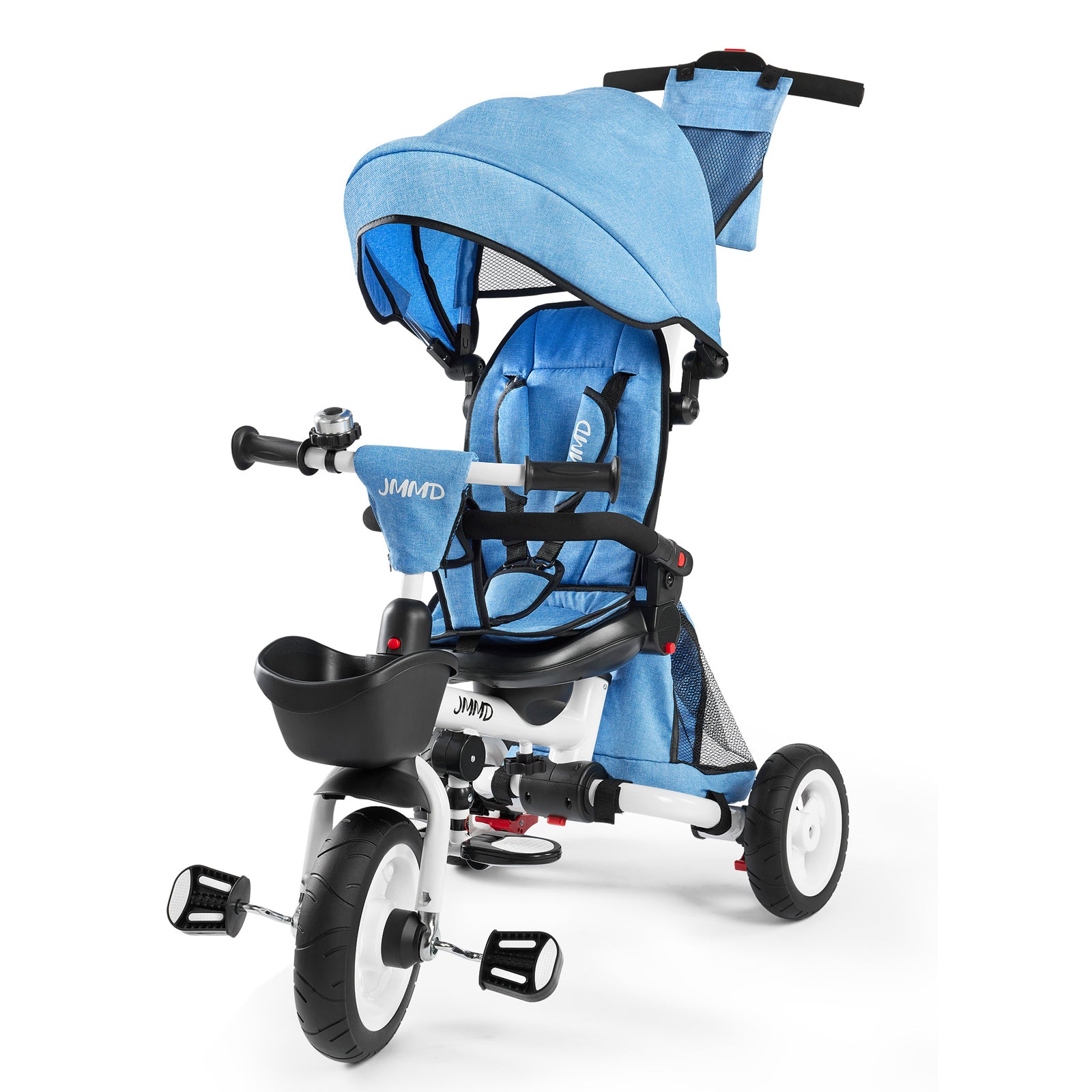 JMMD B56 toddler tricycle in denim blue with push handle and canopy
