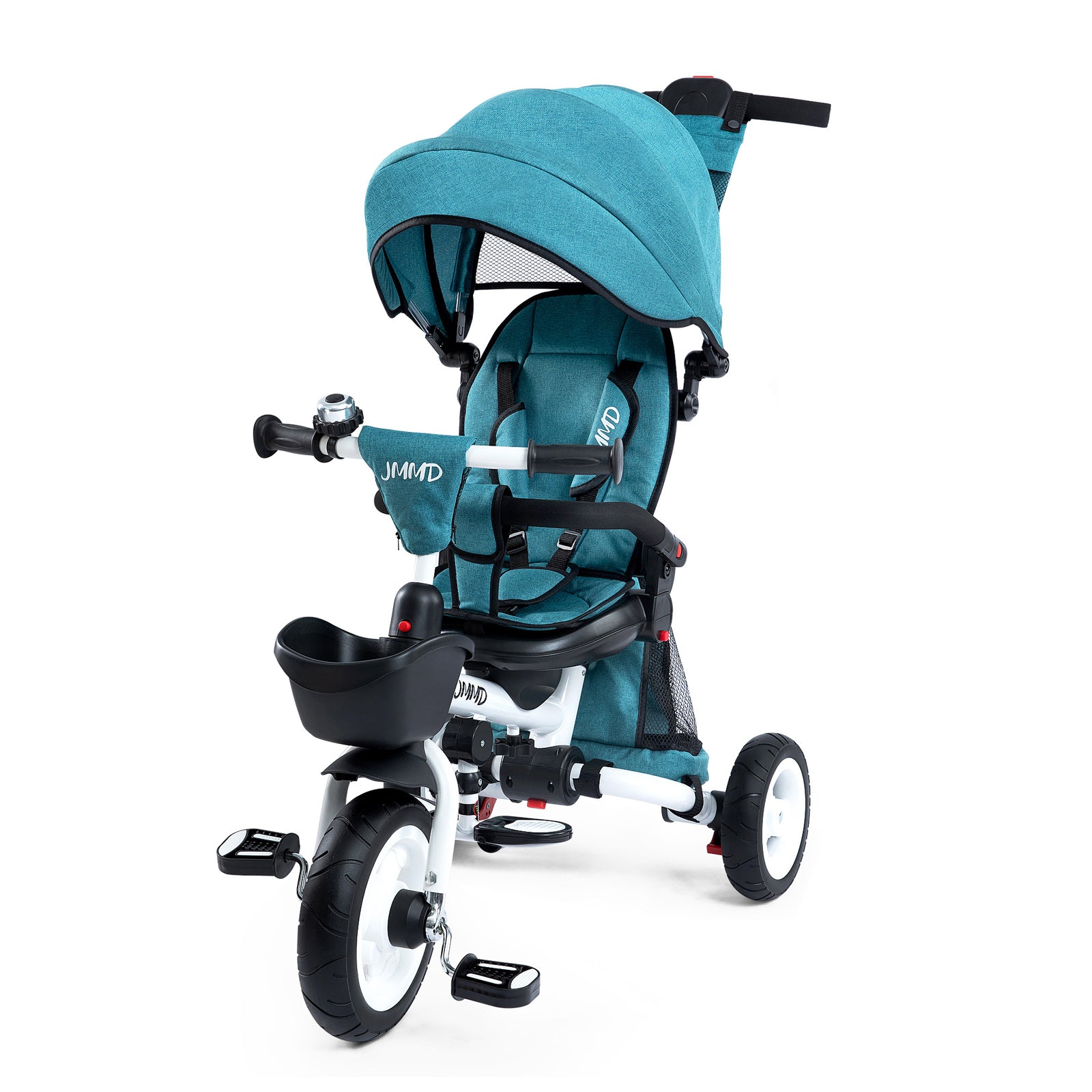 JMMD B56 toddler tricycle in teal green with push handle and canopy