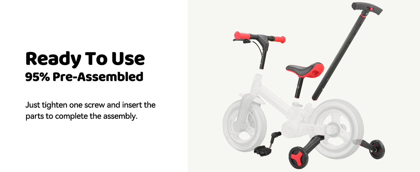 kids bike easy assembly with pre-assembled parts and simple installation