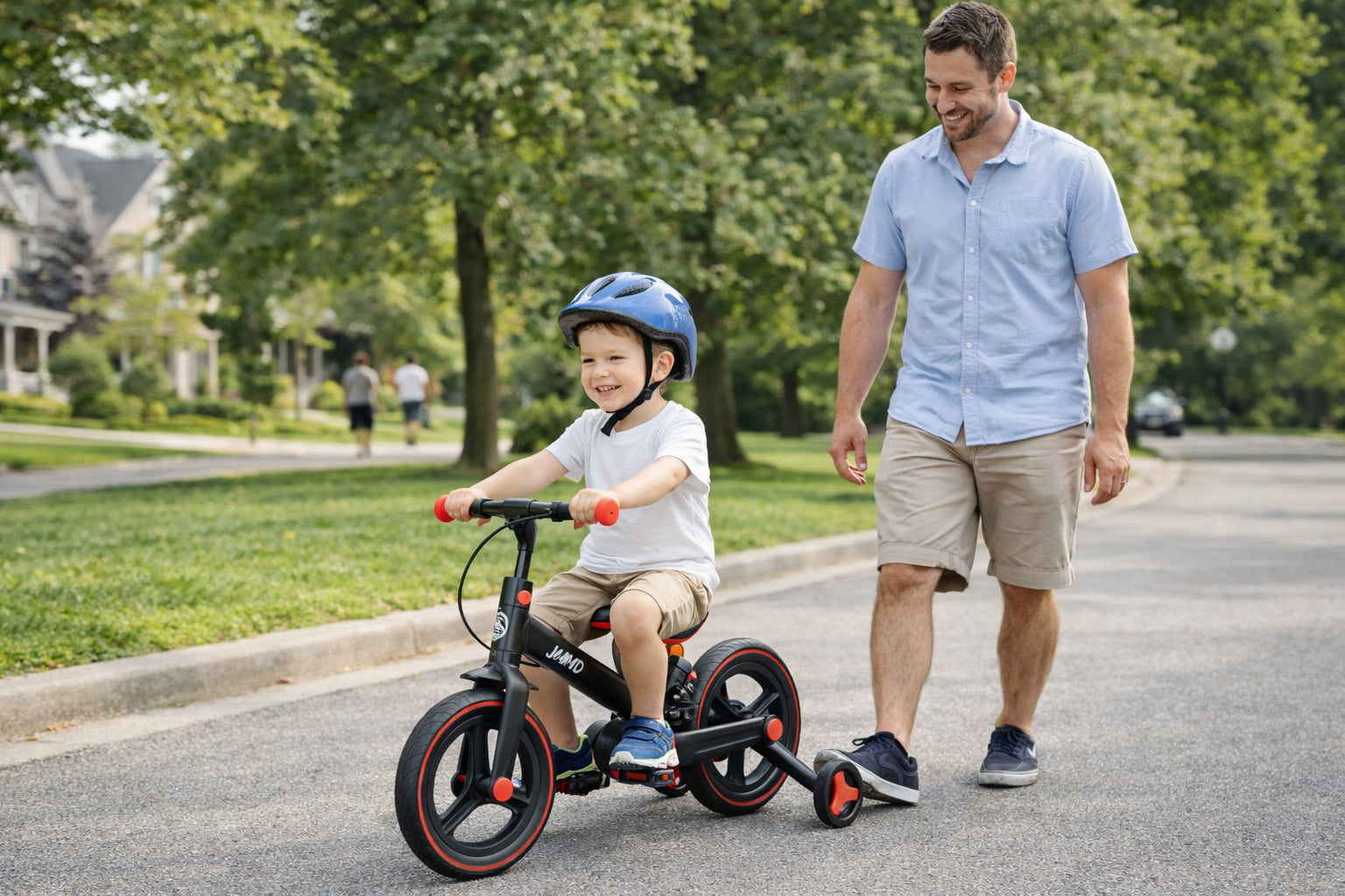 toddler sitting next to balance bike at home showing everyday use and family friendly design