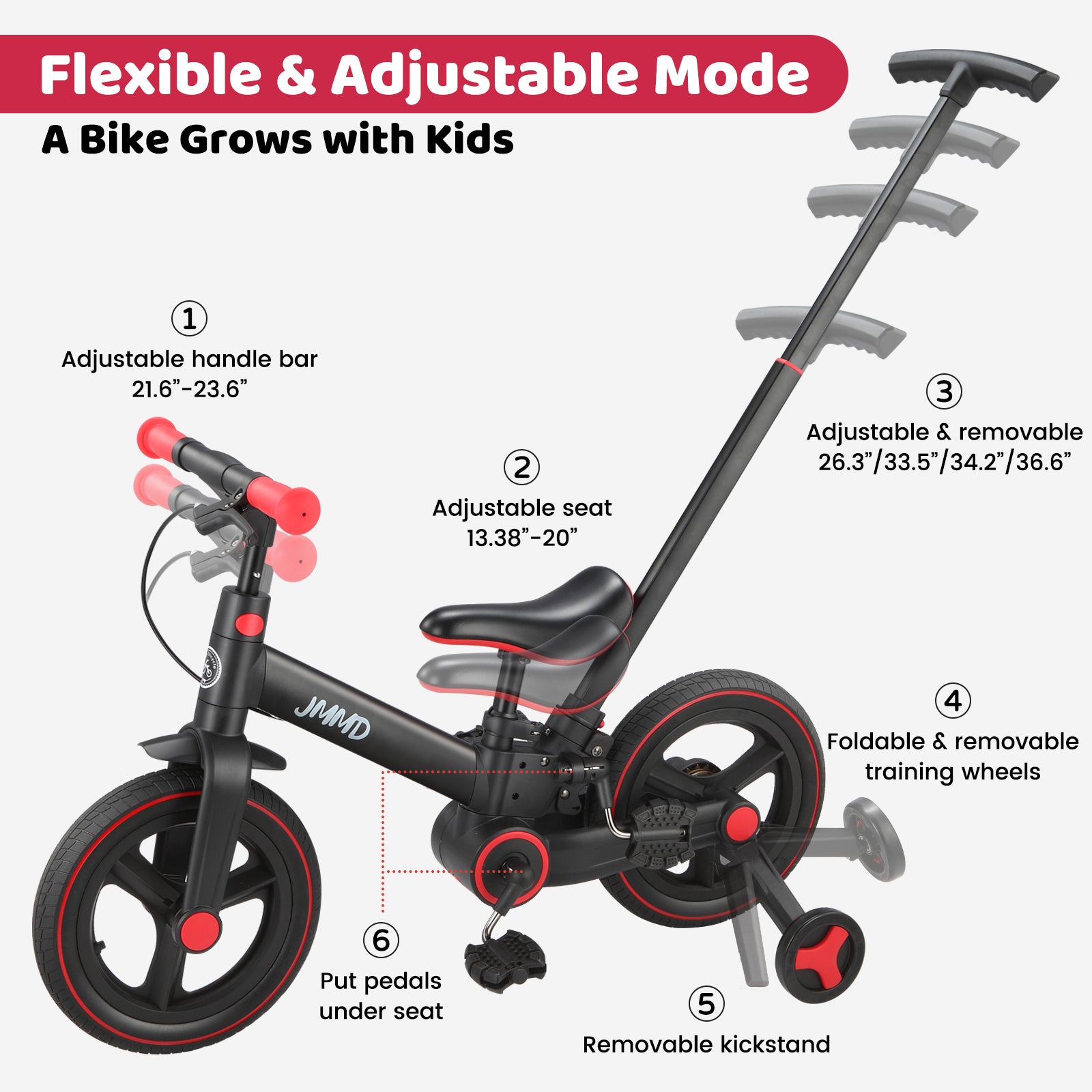 adjustable toddler balance bike with seat and handlebar growing with kids