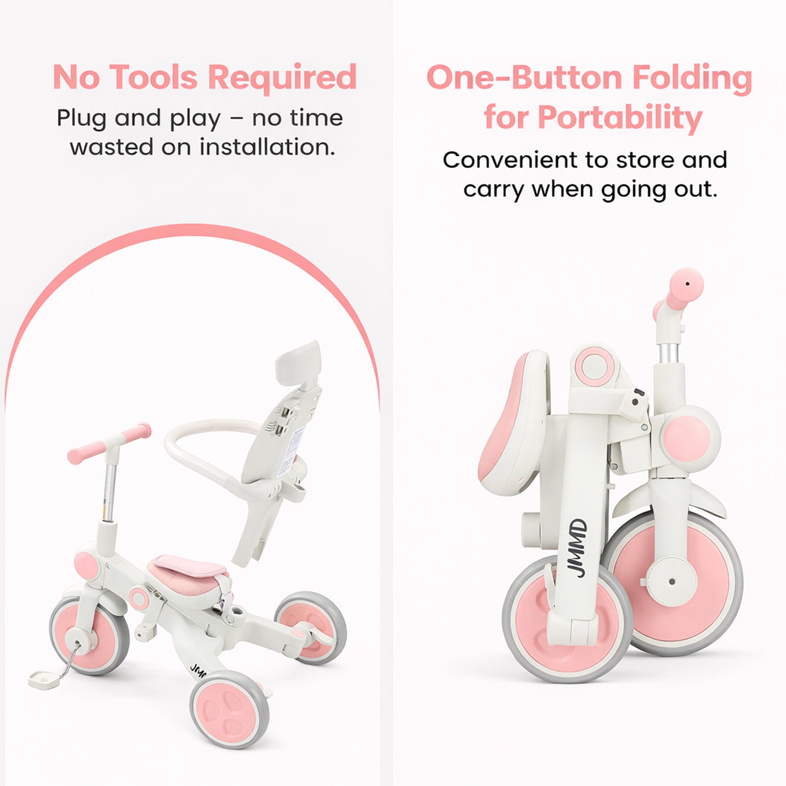Foldable JMMD A7 toddler tricycle with no tools required for assembly