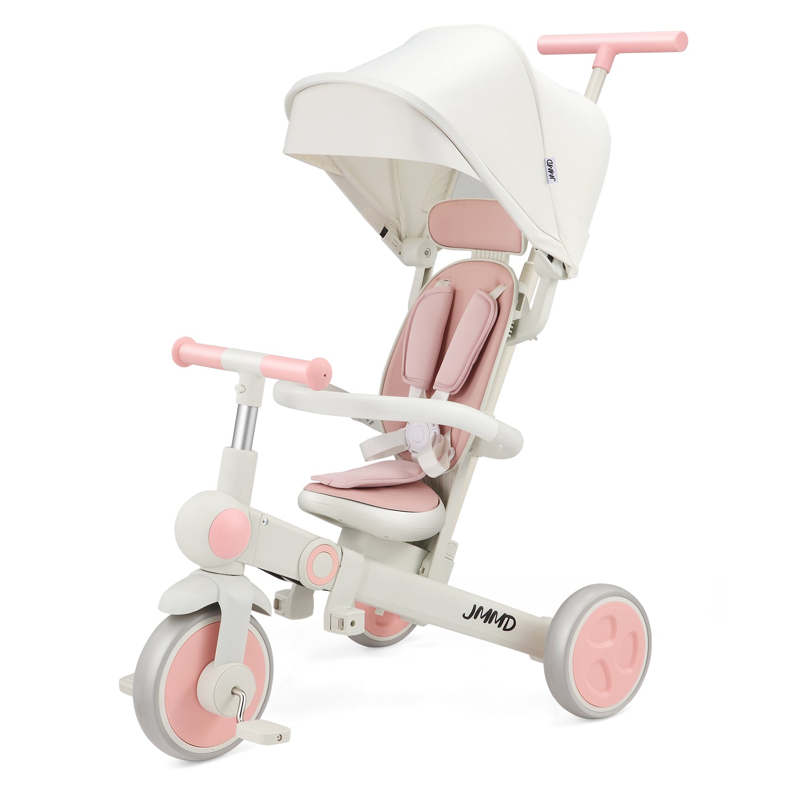 JMMD A7 7 in 1 toddler tricycle in blush pink with push handle for kids age 1-5
