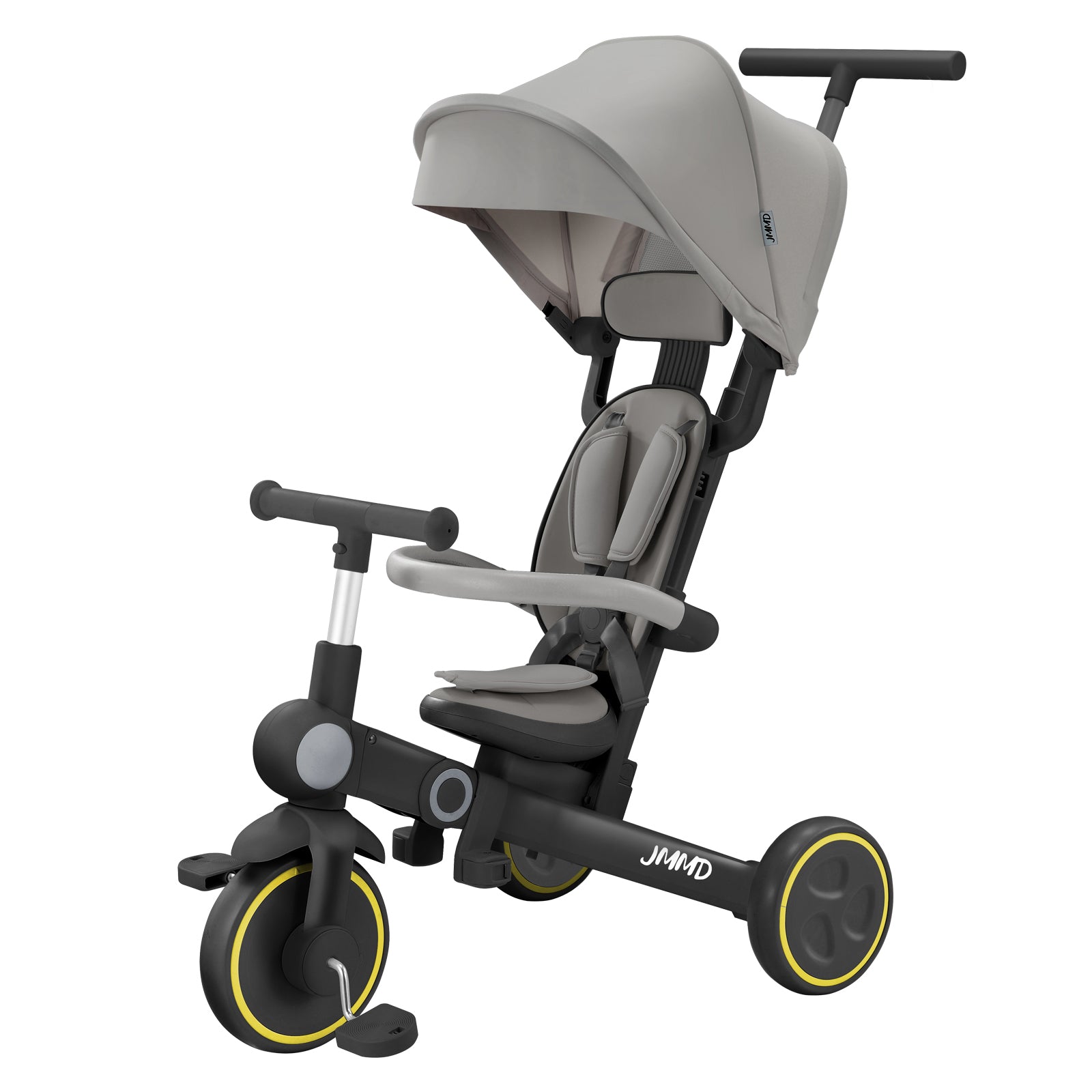 JMMD A7 7 in 1 toddler tricycle in matte black with push handle for kids age 1-5