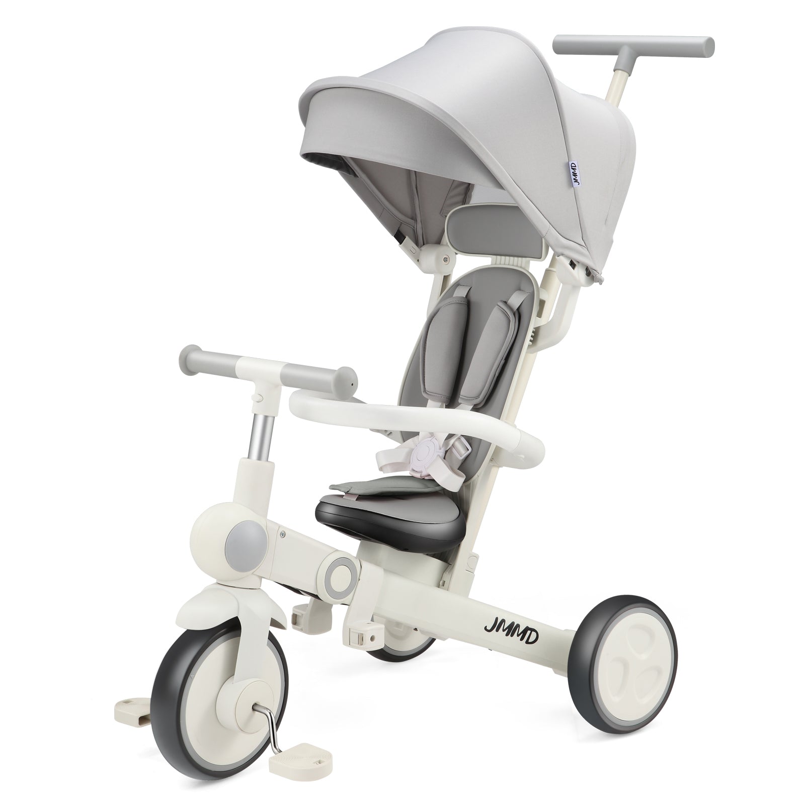 JMMD A7 7 in 1 toddler tricycle in warm gray with push handle for kids age 1-5