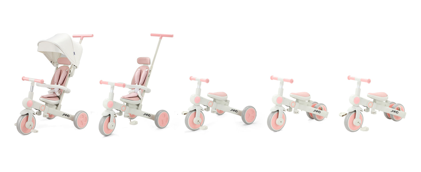 JMMD A7 pink kids tricycle in parent push mode for toddlers