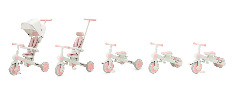 JMMD A7 pink kids tricycle in parent push mode for toddlers