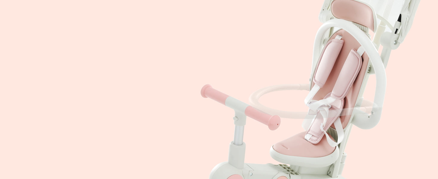 JMMD toddler tricycle with 5-point safety harness and padded seat
