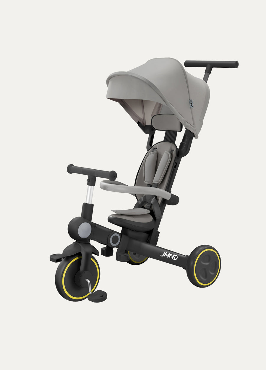 JMMD A7 toddler tricycle with canopy and push handle in grey, lightweight design for ages 1–5