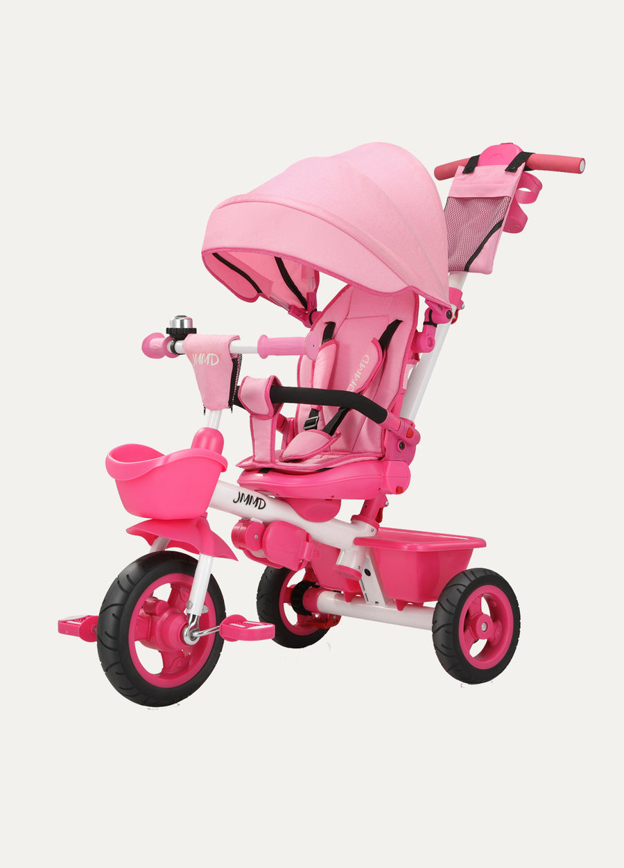 JMMD B31 7-in-1 toddler tricycle with canopy and push handle in pink, for ages 1–5