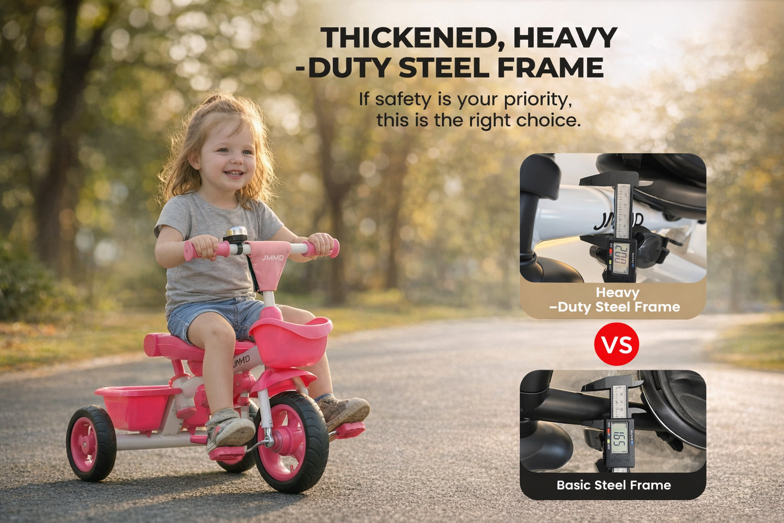 JMMD B31 toddler tricycle with heavy duty steel frame for long term durability