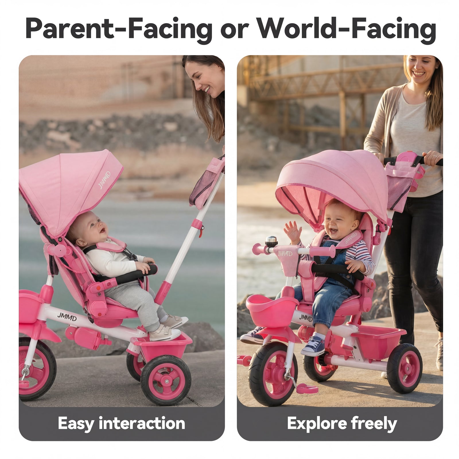 JMMD B31 toddler tricycle with parent push handle and adjustable seat
