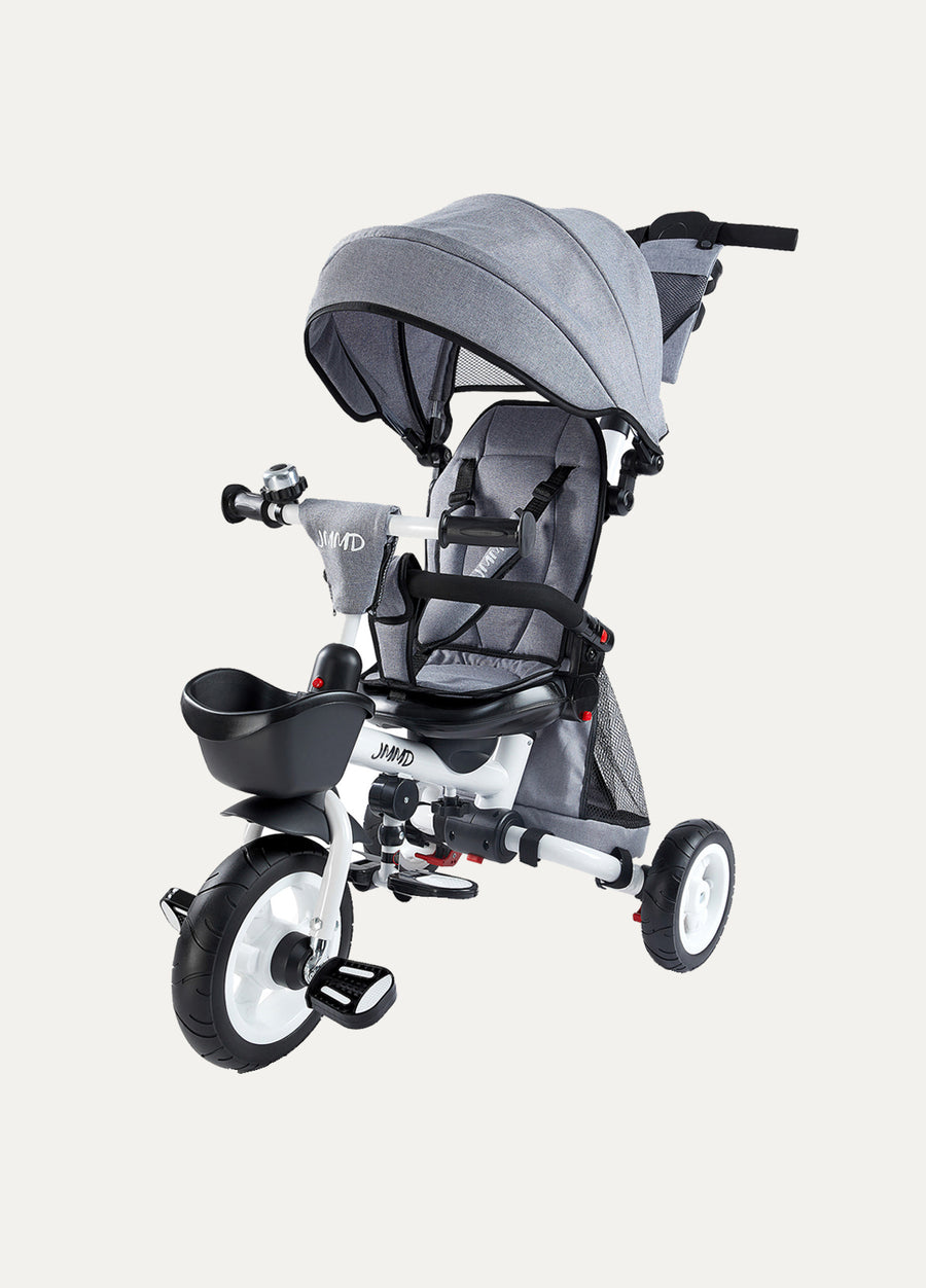 JMMD B56 8-in-1 toddler tricycle with canopy and push handle in grey, for ages 1–5