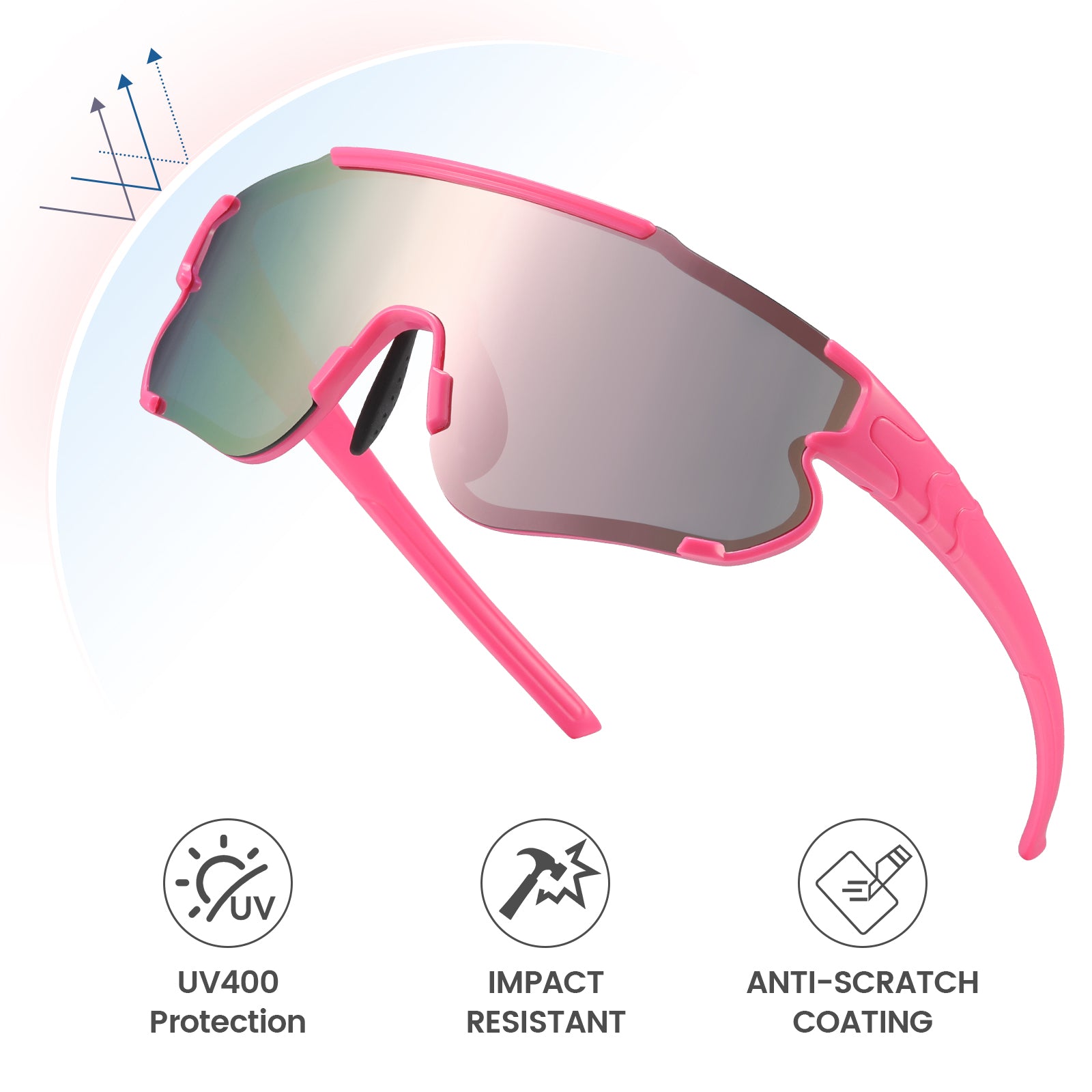 #color_pink JMMD Kids Sports Helmet Set in Pink showing kids sports sunglasses with UV400 protection, impact-resistant lenses, and anti-scratch coating