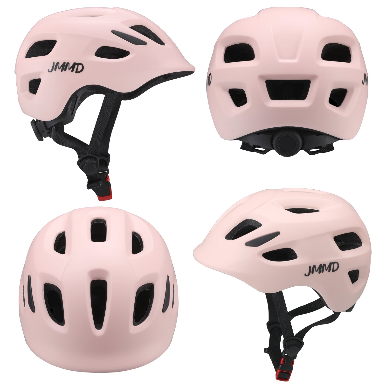 #color_pink JMMD Kids Sports Helmet Set in Pink showing multiple helmet angles including side, back, top, and front views