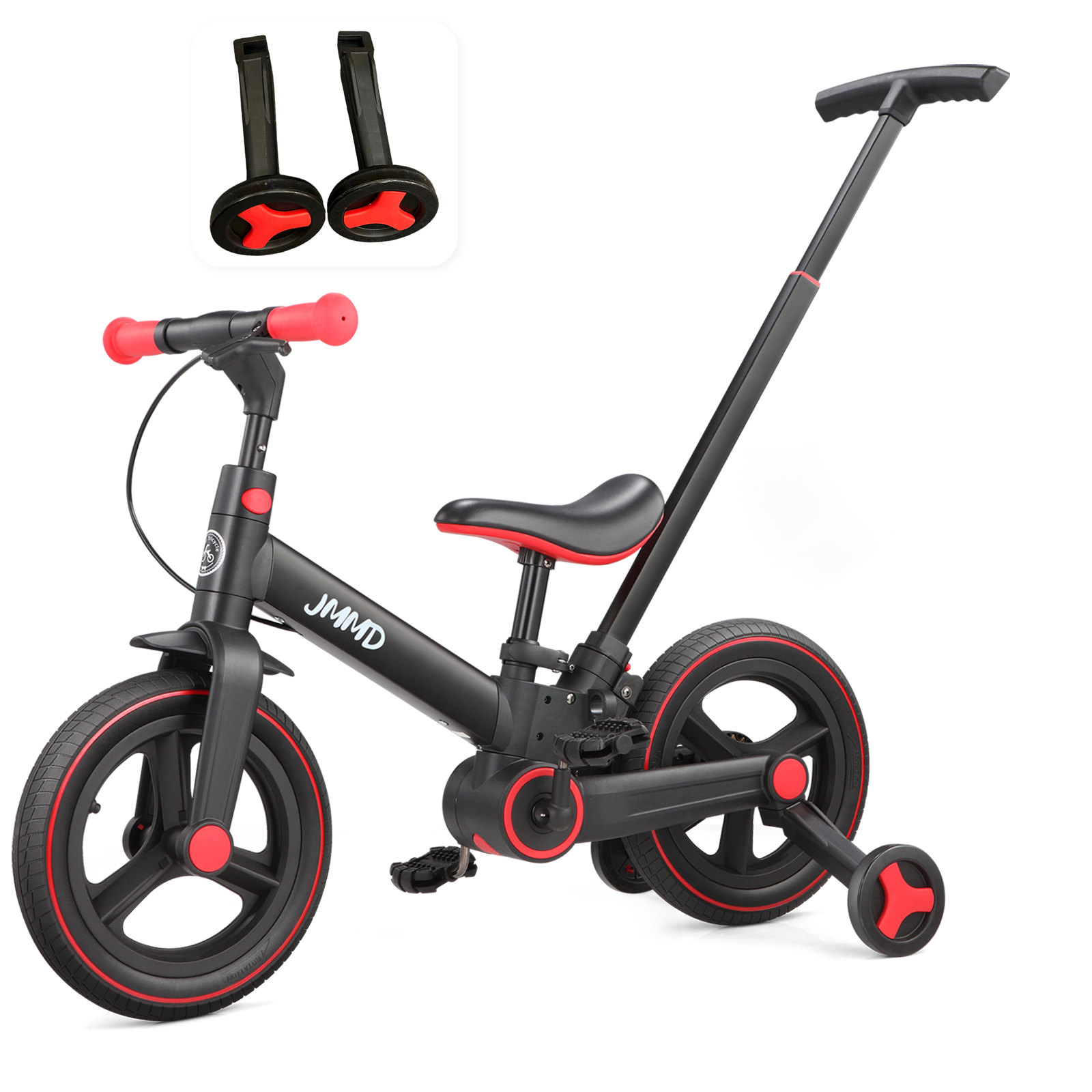 #color_black-red JMMD S900 6-in-1 toddler bike in black and red with matching training wheels