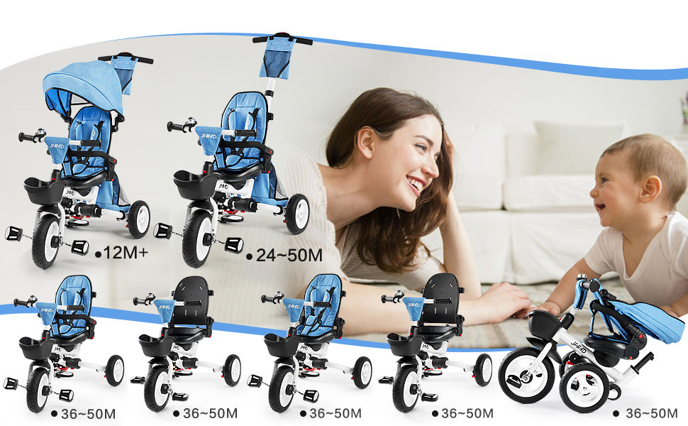 Toddler tricycle that grows with your child through multiple riding stages