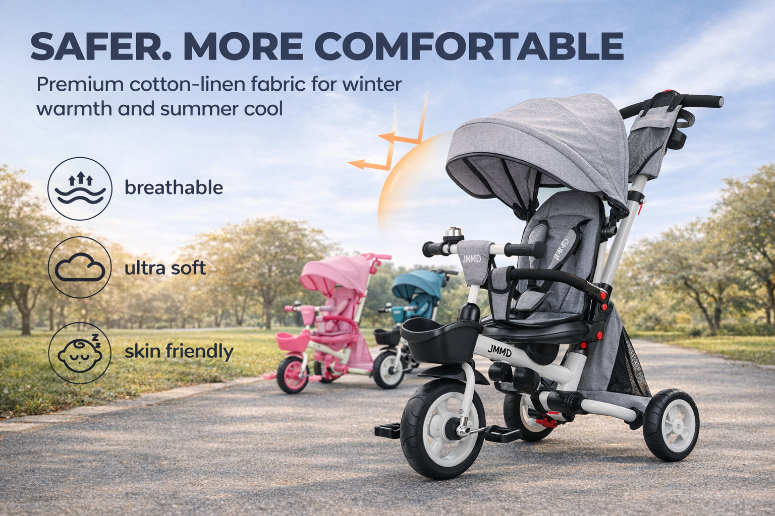 Toddler tricycle with protective canopy for shade and comfort