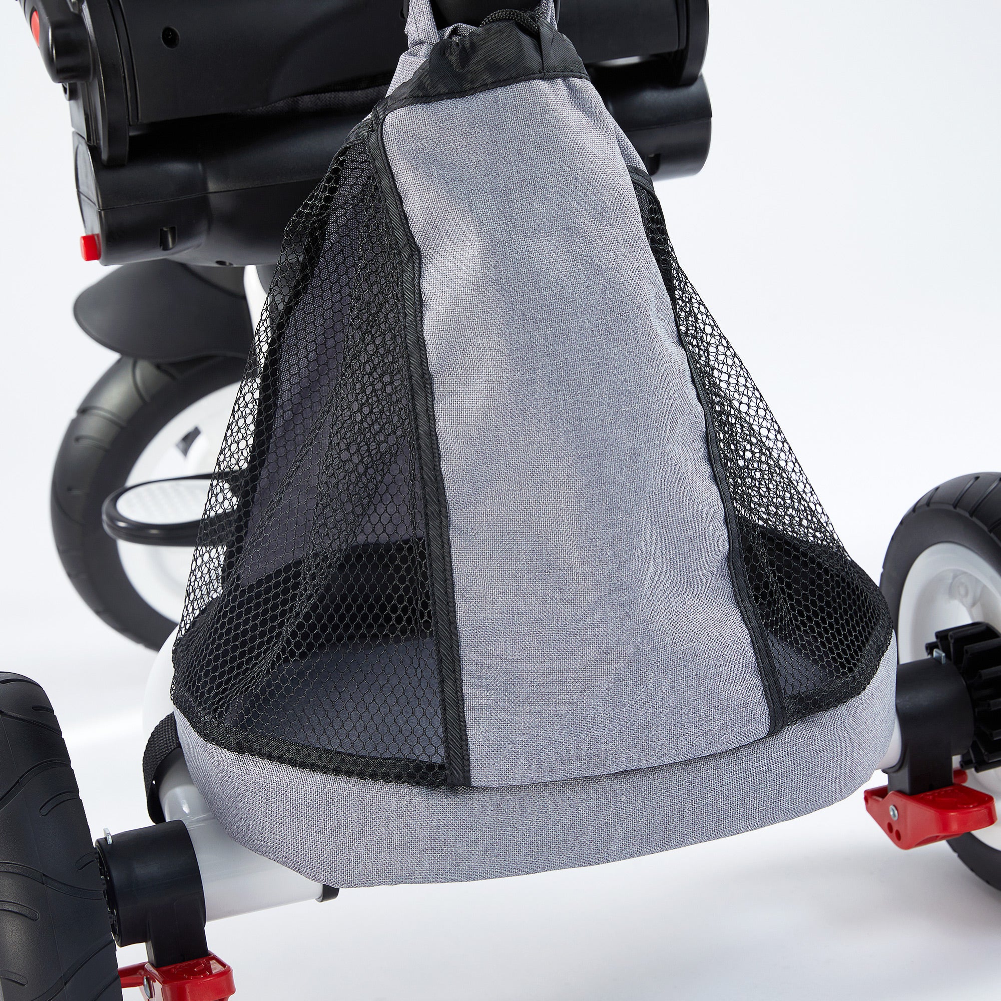 Large storage basket under toddler tricycle for carrying essentials