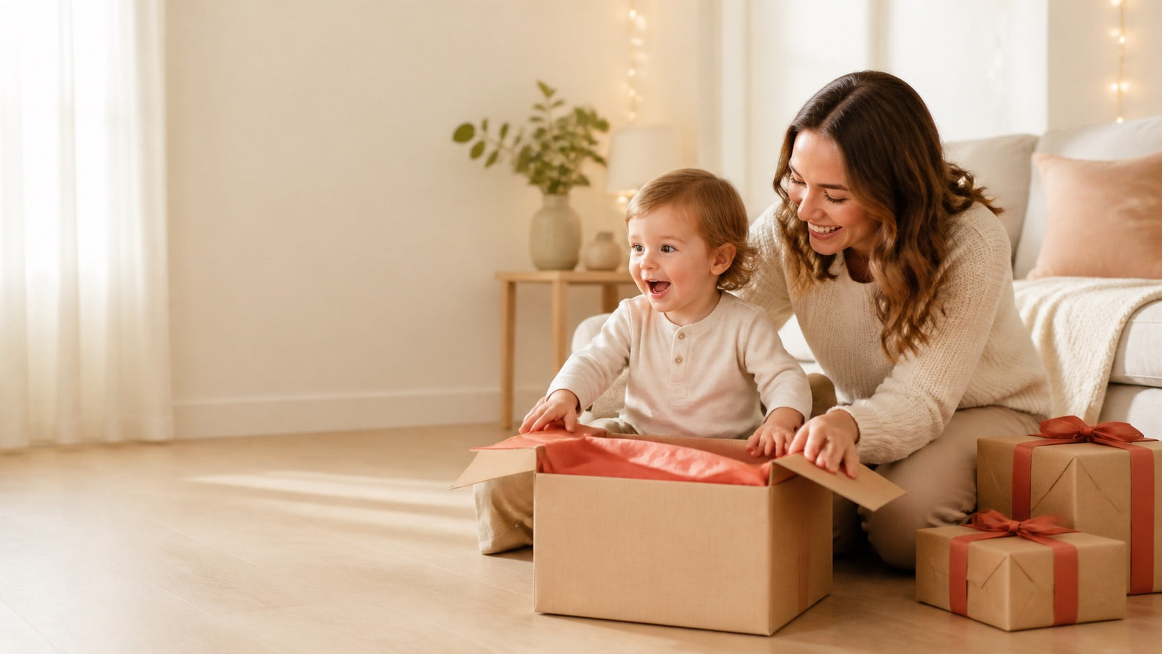 A parent and child sharing a gift moment